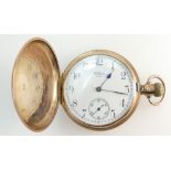 Waltham 9ct gold hallmarked full hunter pocket watch, 49mm wide. Winds, ticks & runs down.