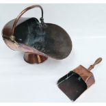 Early 20th Century Copper and Brass Coal Scuttle and Shovel (2)