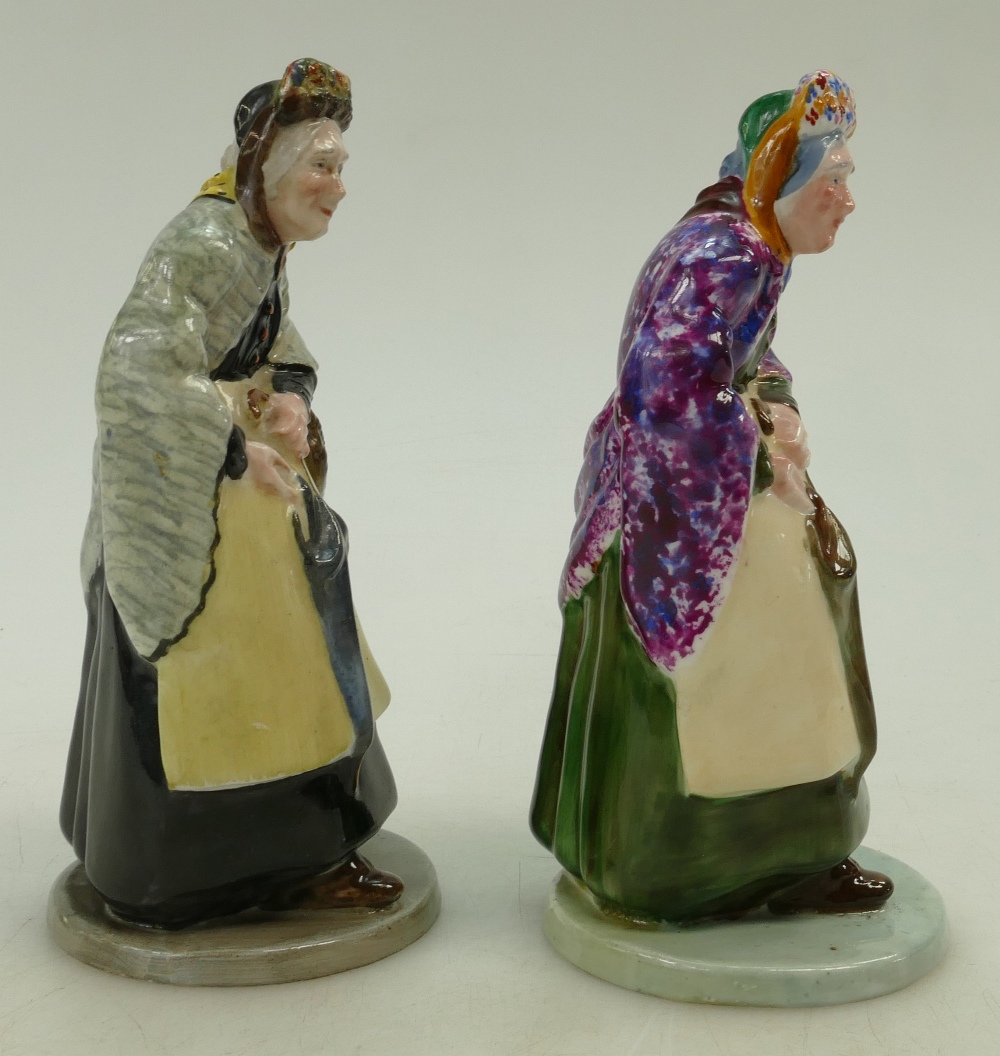 Two Crown Staffordshire figurines of an Old Lady with an umbrella in two different colourways (2) - Image 4 of 5