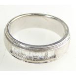 14ct White Gold Ladies Ring set with 10 Baguette diamonds, size N/O, 6.