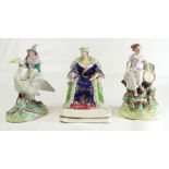 Young Queen Victoria Staffordshire figure, witch with goose and girl with drum,