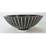 Wedgwood studio large footed bowl with ribbed decoration in black & white colours by Norman Wilson,