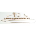 9ct Gold necklace, 9ct Rose Gold expandable watch strap, 9ct scrap items etc, 11.