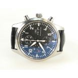IWC stainless steel gentleman's automatic pilots chronograph watch with new leather strap,