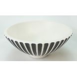 Wedgwood studio footed bowl with ribbed decoration in black & white colours by Norman Wilson,