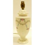 Wedgwood Queensware lamp base handpainted with garlands of roses and leaves,
