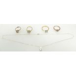 Three 9ct Gold Rings, one yellow metal ring and 9ct necklace, 9.