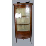 Edwardian Mahogany Inlaid Serpentine Corner Display Cabinet (71cm Width x 161 Tall x 46cm Depth)