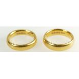 2 x 22ct Gold Wedding bands, size L & K. Weight 19.1g.