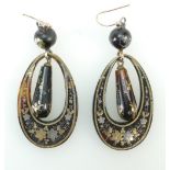 Victorian pair of Plique a Jour drop earrings containing gold and silver (2)
