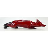 A Royal Doulton large Stalking Fox in Flambe glaze 32cm long.