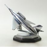 1950s chrome desk cigarette lighter as a jet aeroplane mounted on black Bakelite base