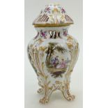 19th century pot pourri jar & cover hand painted with panels of classical scenes,