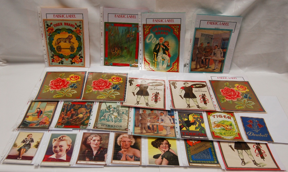 Vintage FABRIC BALE LABELS x 23 including El Defensor, Warrior, Tiger, Toucan, Admirex, Dewbell,