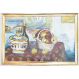 Large oil on board still life study in modern gilded frame signed F.
