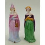 Two Crown Staffordshire figurines of ladies in medieval dress (2)