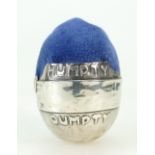 HUMPTY DUMPTY silver novelty PIN CUSHION by Levi and Solomon - hallmarked for Birmingham 1910. 4.