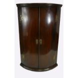 Georgian Mahogany Bow Fronted Wall Hanging Corner Cupboard, with 2 doors,