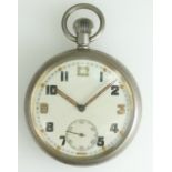 WWII Stainless steel Military Pocket Watch marked to the back GS/TP033141 with broad arrow