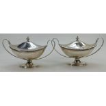 Pair of Silver Sauce Tureens with lids, clearly hallmarked for Sheffield 1902. 696.2g.