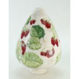 Lise B Moorcroft inverted studio vase decorated with strawberries, dated 1989, height 24.