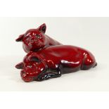 Royal Doulton Flambe pair of snoozing pigs signed Noke, length 18cm, h9.