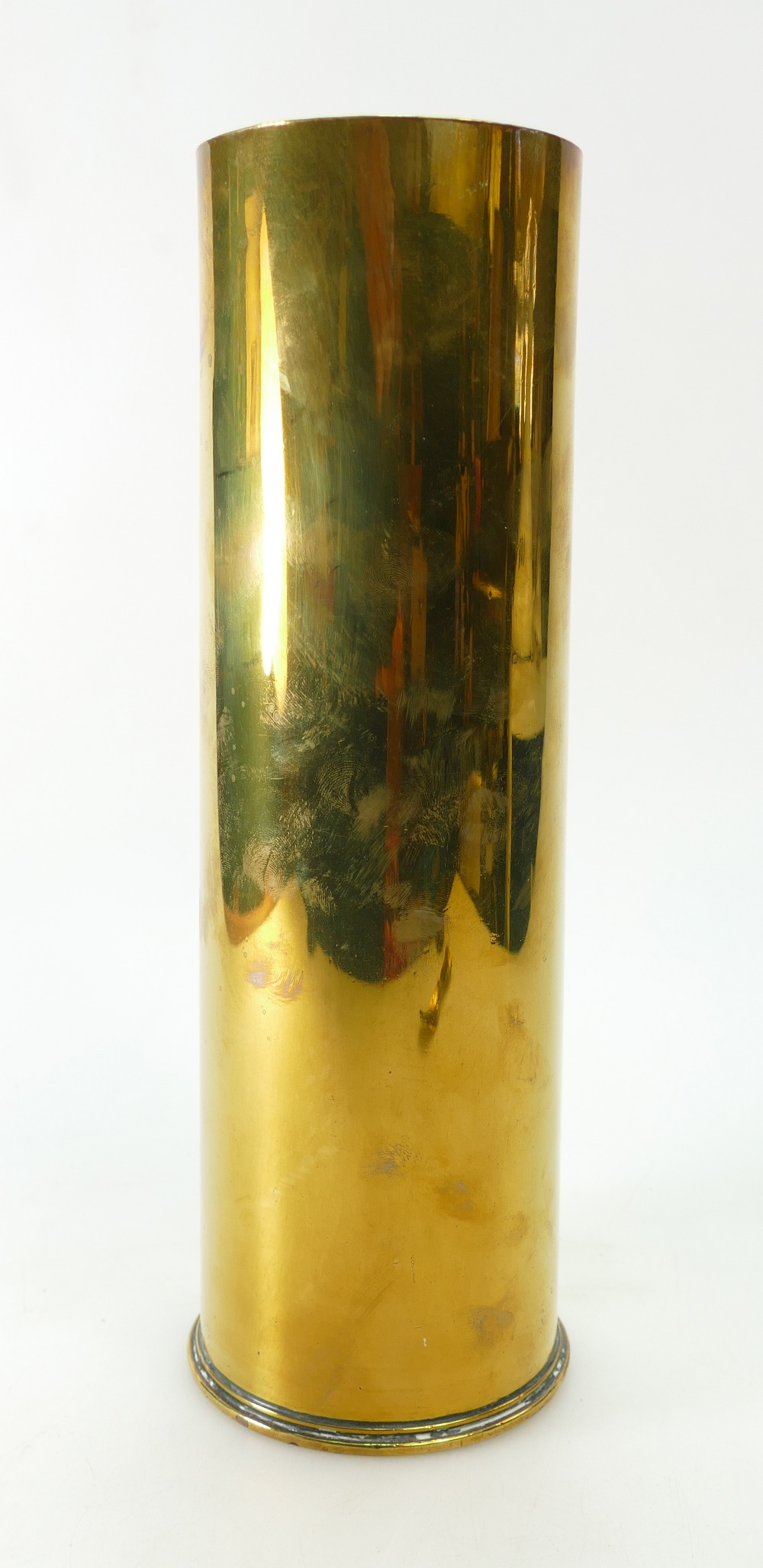 Brass 4" Naval Shell case marked 1916, 18 Pr II, 29-9-16 and FVU 29.5cm in height.