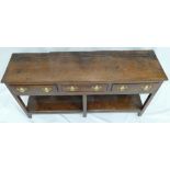 Early 20th Century Oak Welsh Dresser Base with 3 Drawers (163cm Width x 43cm Depth x 81cm Height)