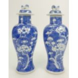 Pair 19th century Chinese porcelain blue & white Jar & covers decorated in the Prunus blossom