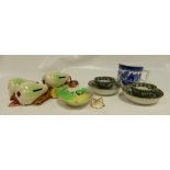 A collection of various pottery to include a pair of early tea bowls and covers,