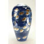 Lise B Moorcroft large studio vase decorated in a graphic fish gilt metal & crystal design,