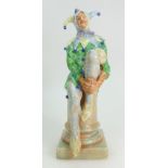 Royal Doulton prototype earthenware figure The Jester, painted in shades of green,