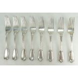 8 matching silver dinner forks London 1833, fiddle & thread pattern. Weight 712g appx.