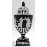 Wedgwood black & white Jasperware vase & cover decorated with fine dancing hours decoration,