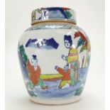 20th century Chinese earthenware jar & cover decorated with Famille-verte, height 17cm.