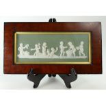 A circa 1840 Wedgwood Green Jasper Dip Bacchanalian Boys Rectangular Plaque set in Gilt Wooden