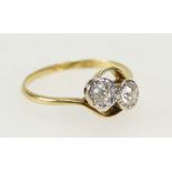 18ct Yellow Gold 2 DIAMOND twist ring, the stones together about 0.50ct (half carat) approx.