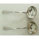 Pair silver ladles, London 1809, 104.1g, 17.5cm appx, bearing engraved crests.