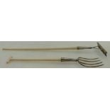 Continental Silver Tools stamped .800 - miniature garden fork & rake with bone / ivory handles.