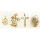 9ct Gold large Rabbit Charm & 9ct Locket weighing 4.