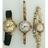 9ct Rose Gold Ladies Wristwatch with gold plated expandable bracelet and two other 9ct ladies