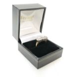 18ct Yellow Gold 3 stone (1ct plus) DIAMOND RING, with small diamonds cluster & white gold setting.