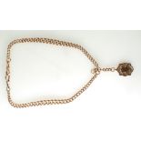 Victorian 9ct Rose Gold double Albert chain with medal, 61.