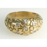 Large Gents 9ct Gold Dress Ring set white stones, weight 11.3g.
