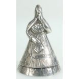 Silver Table Bell in the form of a lady in a shawl, 142grams, h 8cm.