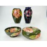 Group of 4 MOORCROFT items, 3 x Magnolia pattern pieces; Vase 18cm signed, Bowl 15cm wide,