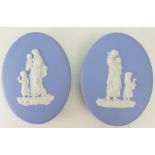 Wedgwood pair of Pale Blue Jasperware Oval Plaques made for Presitige Pram Manufacturers,