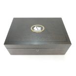 A prestige Wedgwood & Bentley wooden jewellery box set with oval black and white Jasper cameo, no.