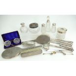 Group of Silver hallmarked items, all either loaded, or combined with glass bases / bottles.