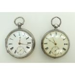 TWO - Silver cased Gents Pocket Watches - Both key wind, keys missing. Cases measure 53mm & 49mm.
